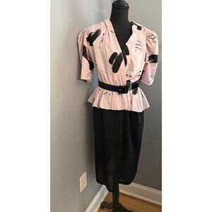 Vintage ︱Sally’s Girl ︱Pink & Black Dress ︱ Women’s Sz 14︱1980's